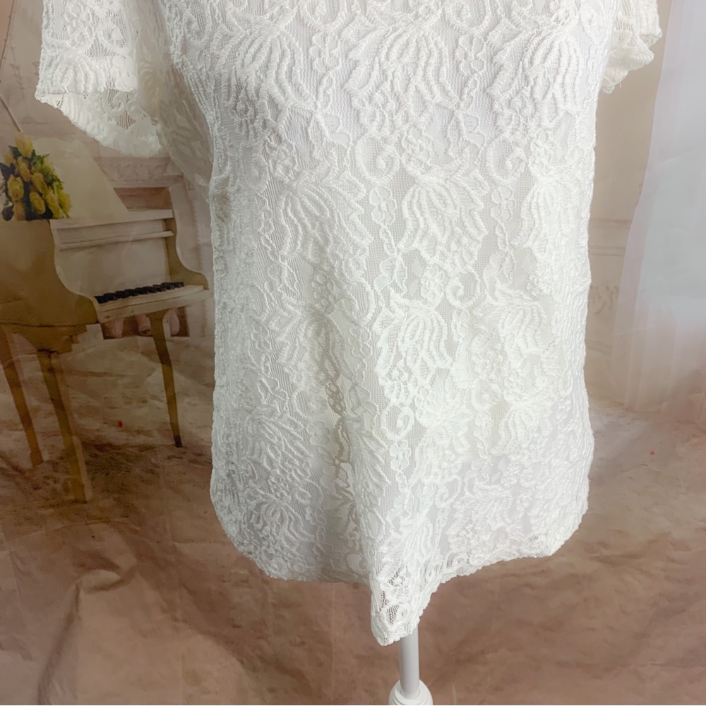 NEW T Tahari Crew Neck Lace Ivory Blouse - Picture 6 of 11